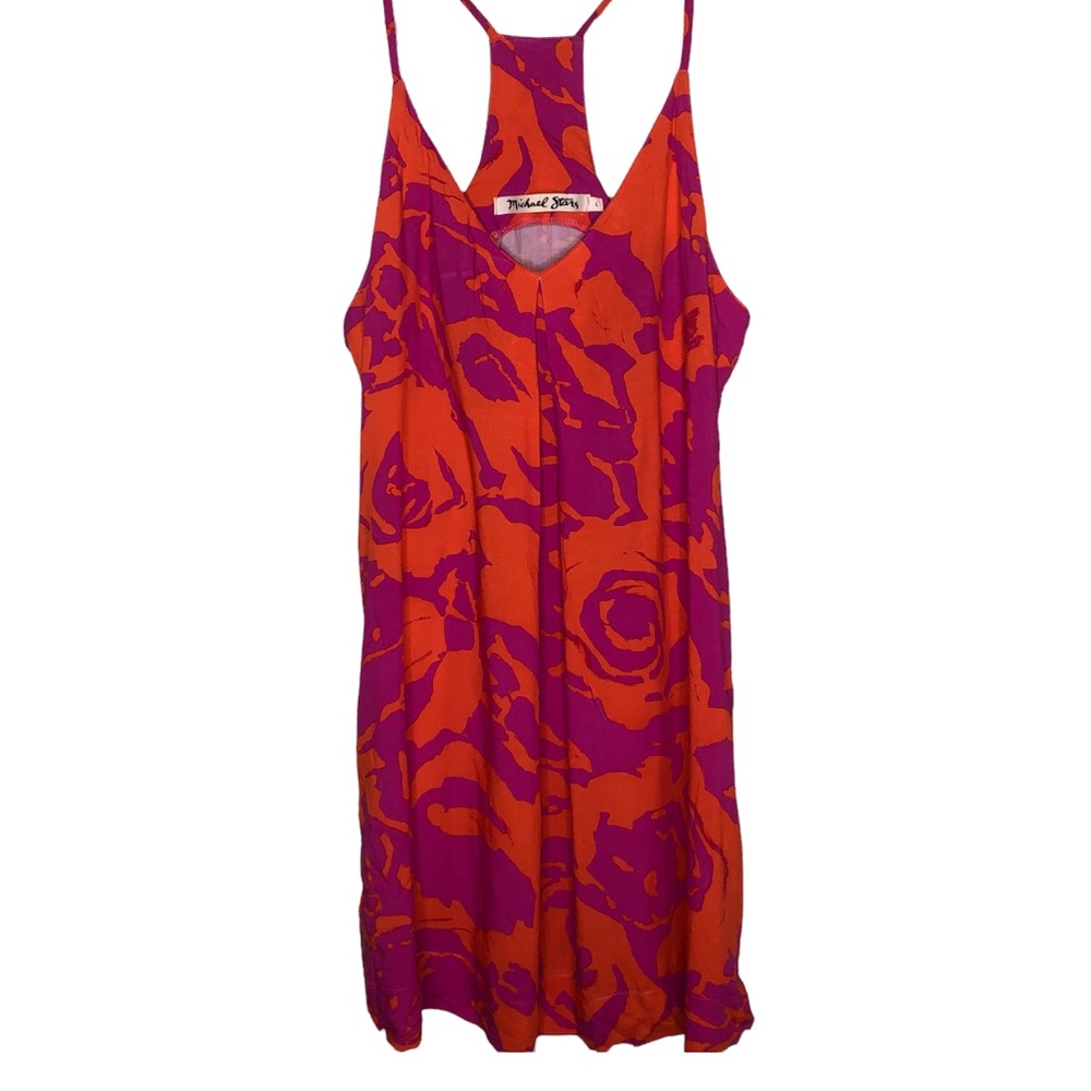 MICHAEL STARS Pink Orange Abstract Rayon Racerback V Neck Tank Top Blouse Large